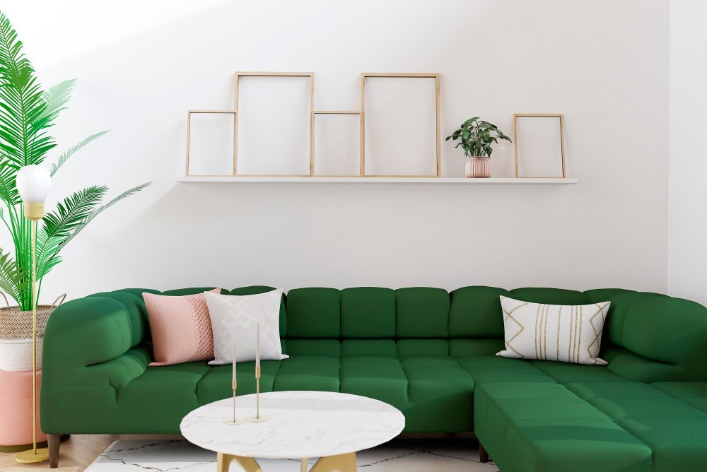 Living room in house with modern interior design. 3d render