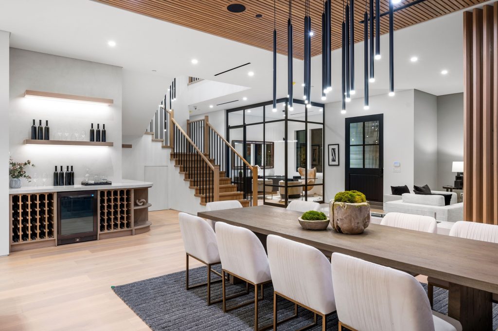 Modern dining room with elegant interior design.