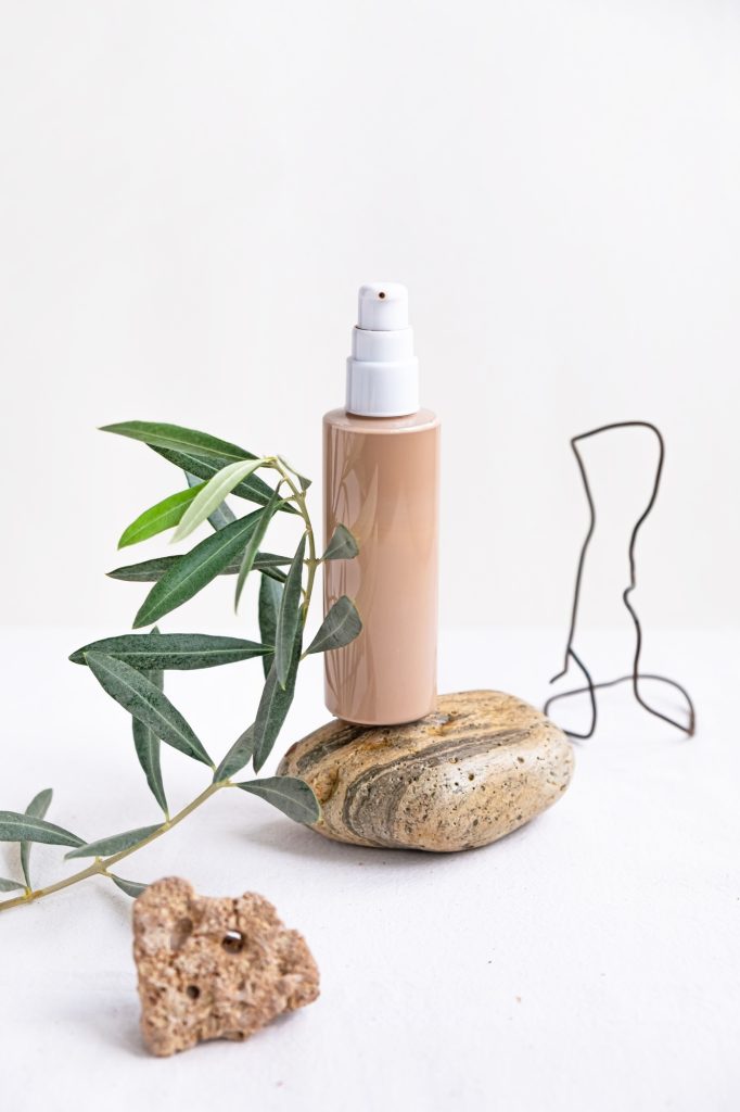 Neutral beige background for cosmetic, beauty product branding.